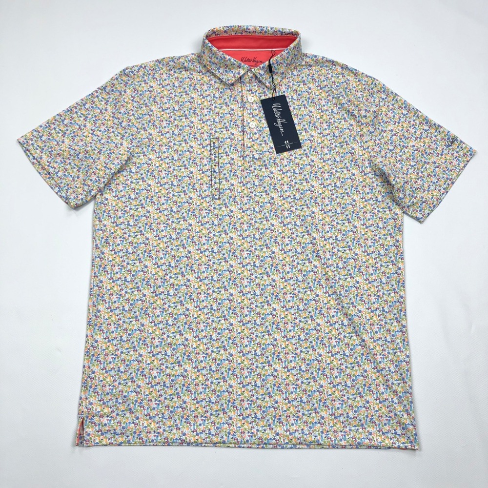 Walter Hagen Mens P11 Performance Polo Shirt M Tropical Beach Print Golf UPF